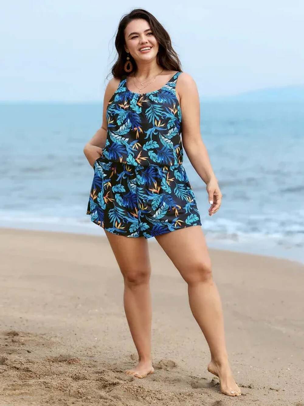 BloomChic Plus size 5X 28 Tropical Pockets One Piece Romper Swimsuit